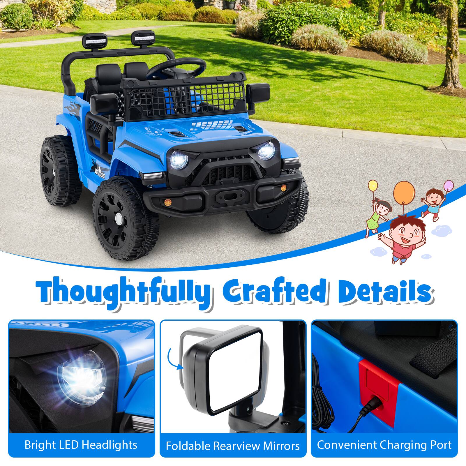 Thoughtfully Crafted Details

- Bright LED Headlights
- Foldable Rearview Mirrors
- Convenient Charging Port