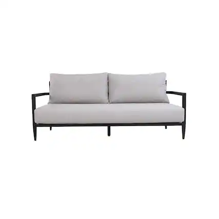 Front. Mondawe - Outdoor Fully Weld Bench Seat Sofa with Premium Aluminum Frame and Sunbrella Cushion - Ember Black+Grey.