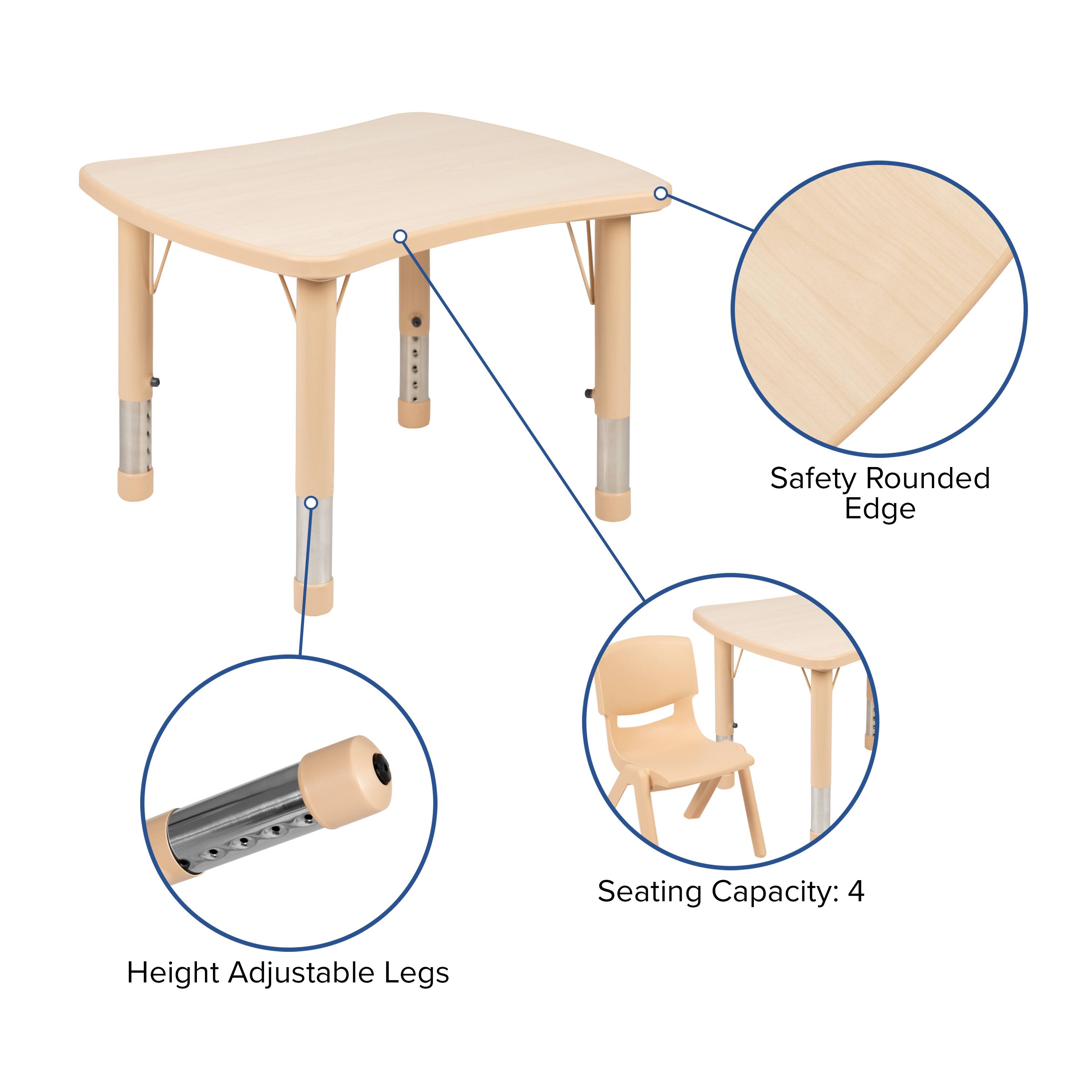 Safety Rounded Edge  
Seating Capacity: 4  
Height Adjustable Legs