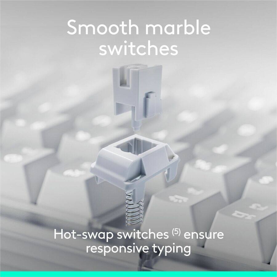 Smooth marble switches

Hot-swap switches (5) ensure responsive typing