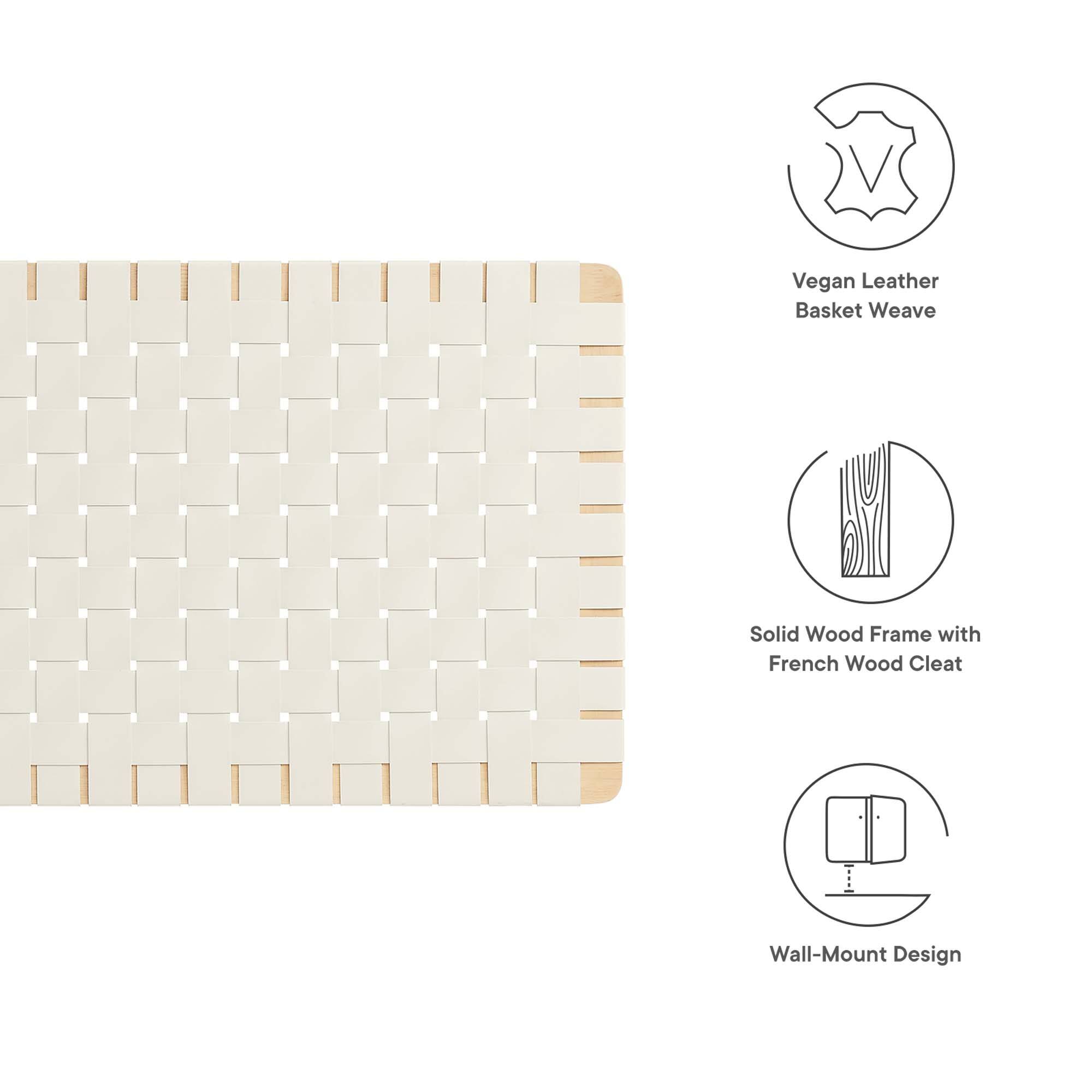 Vegan Leather Basket Weave  
Solid Wood Frame with French Wood Cleat  
Wall-Mount Design