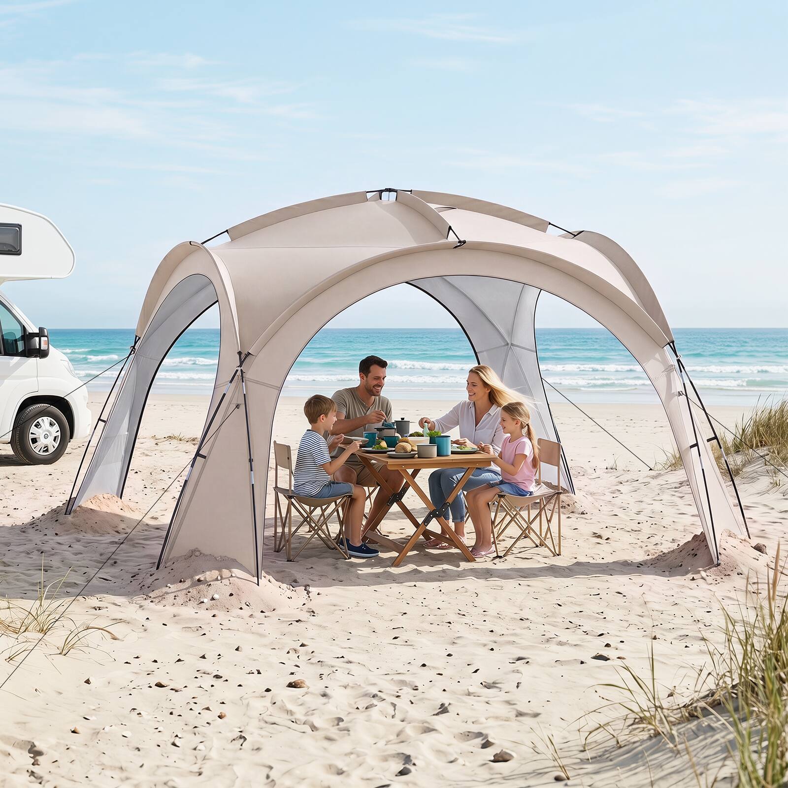 Alt View 1. Gymax - Gymax 13.3 ft x 13.3 ft Beach Tent w/4 Removable Zippered Sidewalls for 12-15 People Beige - Beige.
