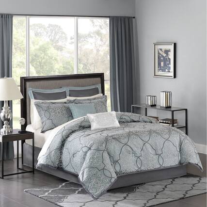 Front. Gracie Mills - Gracie Mills Tommie 12-Piece Damask Comforter Set with Cotton Bed Sheets - Blue.