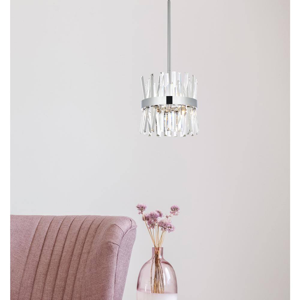 Angle. Elegant Lighting - Serephina 12 inch crystal round pendant light in chrome - Chrome.