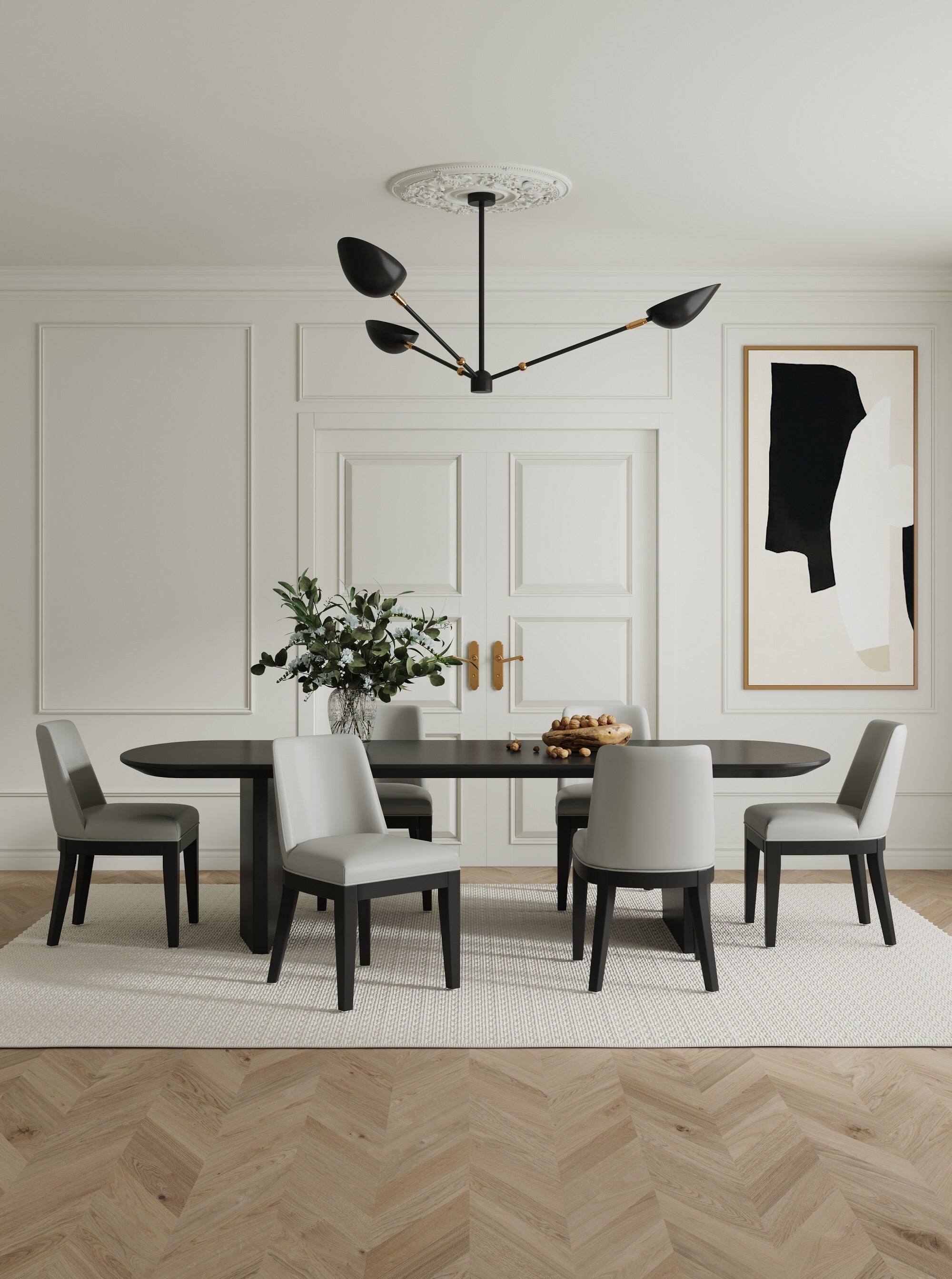 Angle. Manhattan Comfort - Gansevoort Modern Wood Vegan Leather Dining Chair - Set of 4 - Stone Gray.