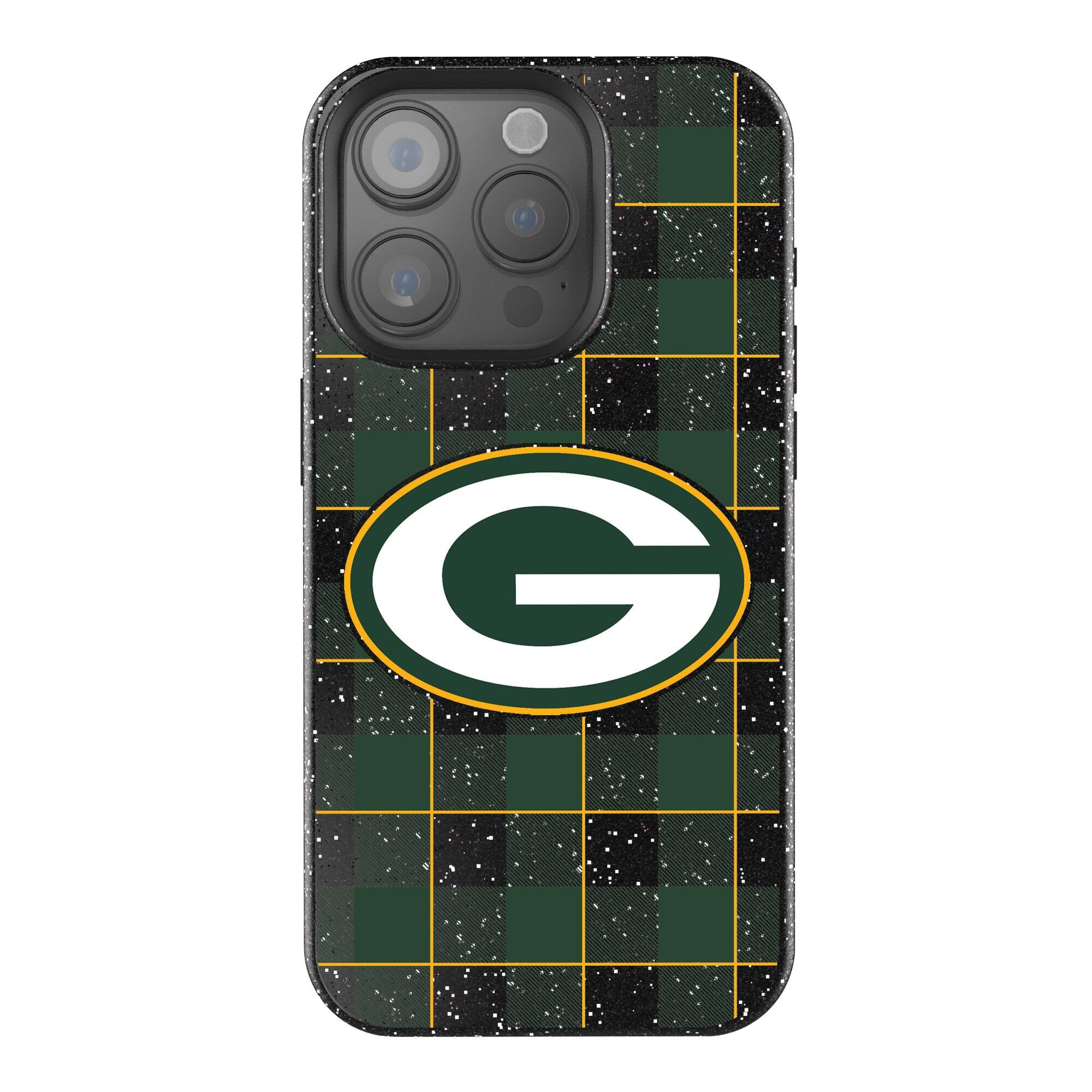 Front. Keyscaper - Green Bay Packers Plaid Bling iPhone Case - 16 Pro Max - Black.