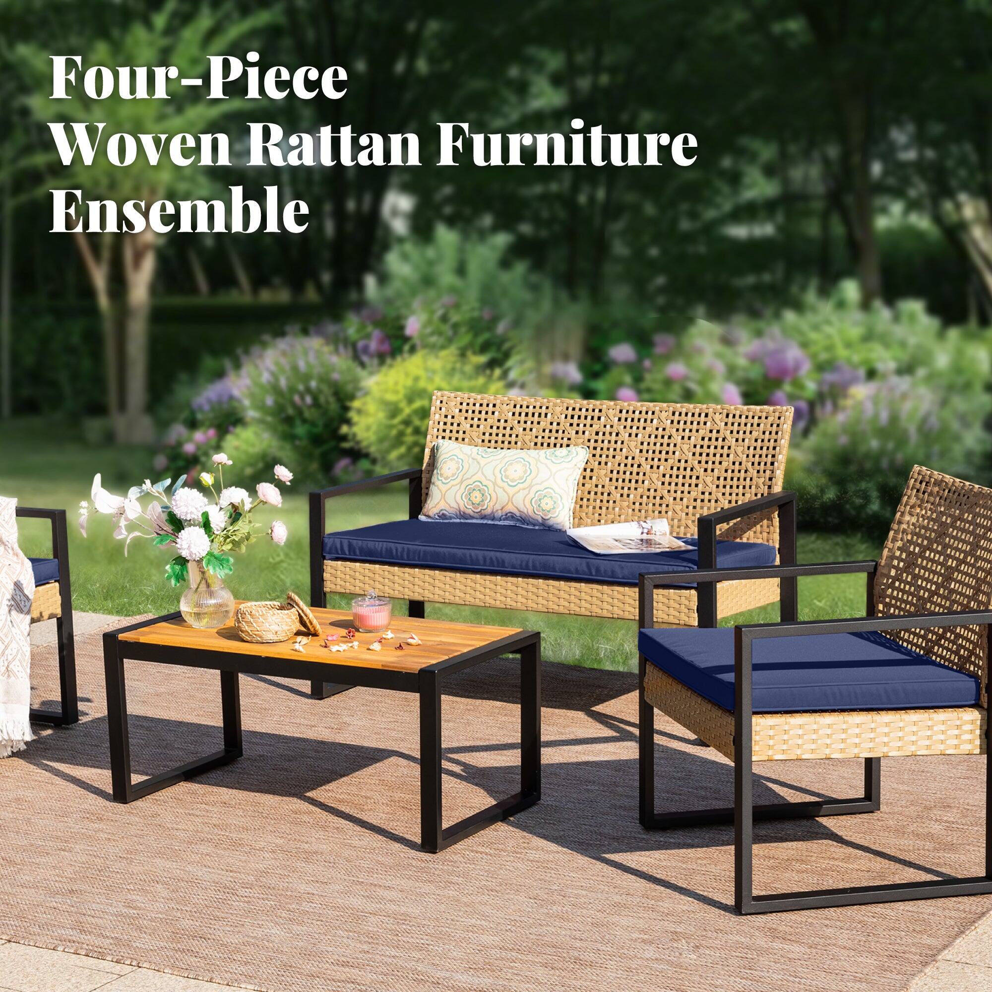 Four-Piece Woven Rattan Furniture Ensemble