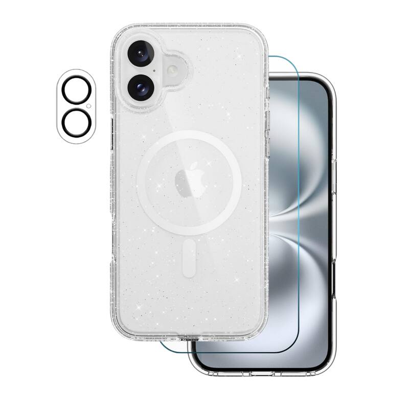 Front. Entronix - Entronix 3-in-1 Protective Bundle for iPhone 17 with Glitter Case and Screen Protectors - Clear.