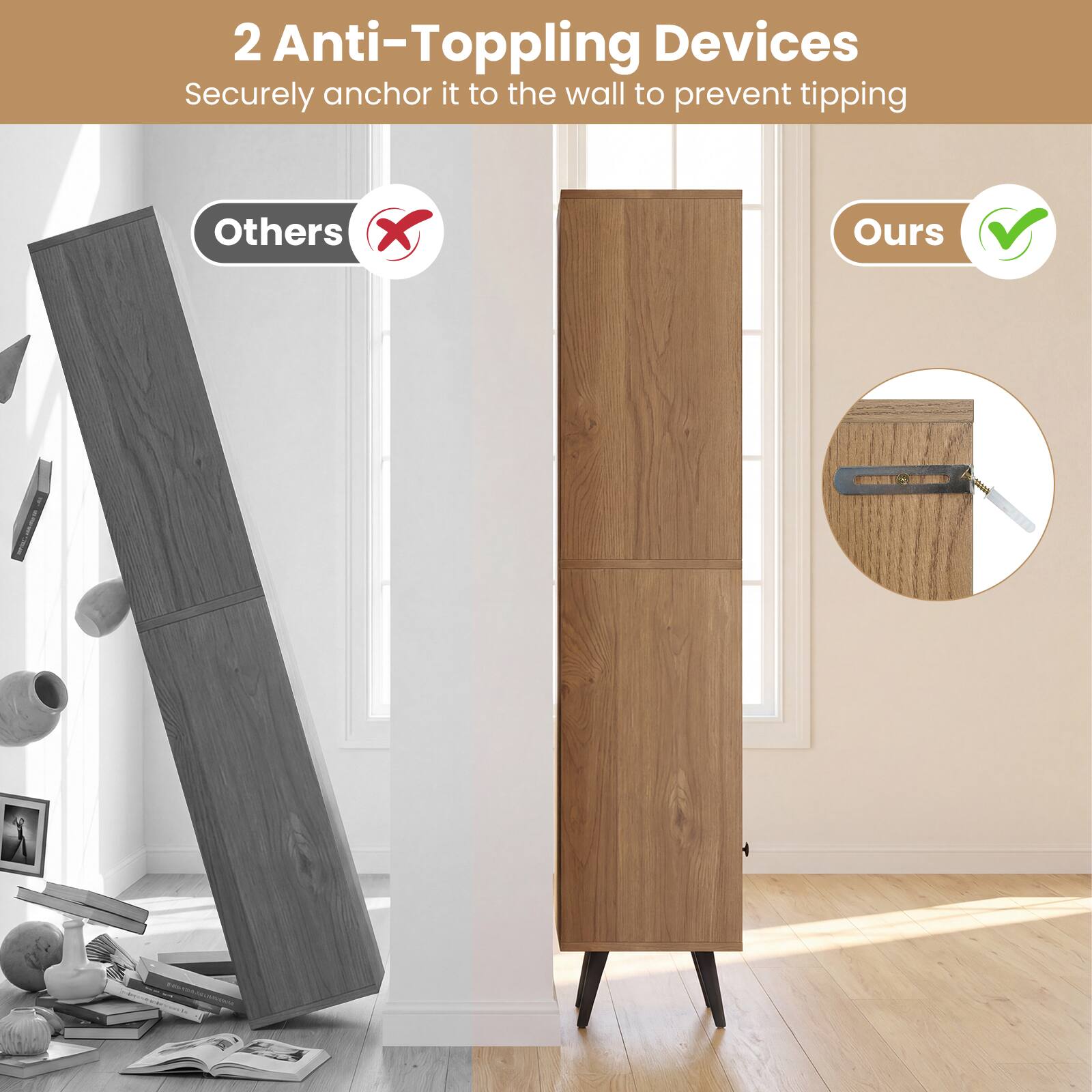 2 Anti-Topping Devices  
Securely anchor it to the wall to prevent tipping

Others  
Ours