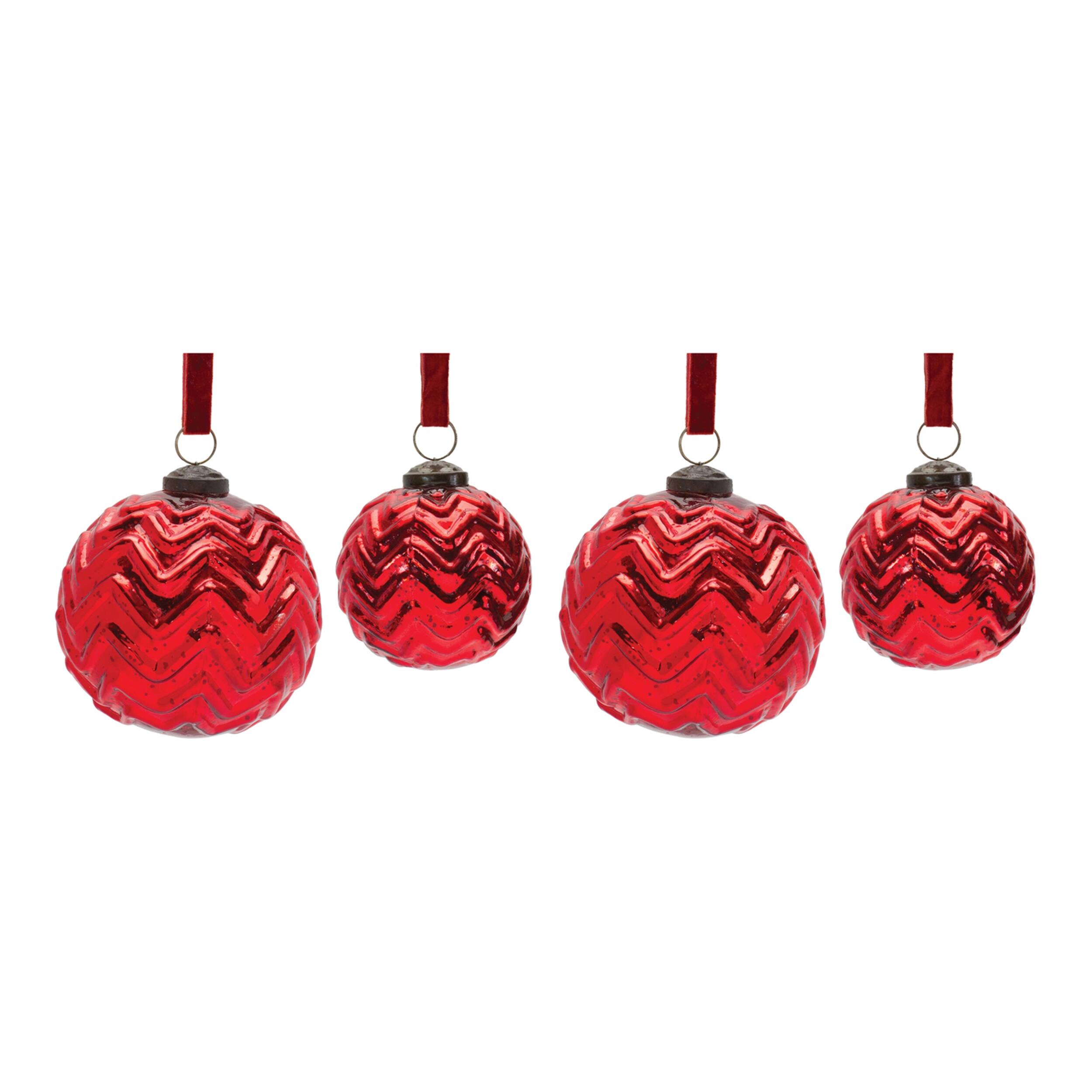 Left. BreeBe - Mercury Glass Ball Ornament (Set of 4) - Red.