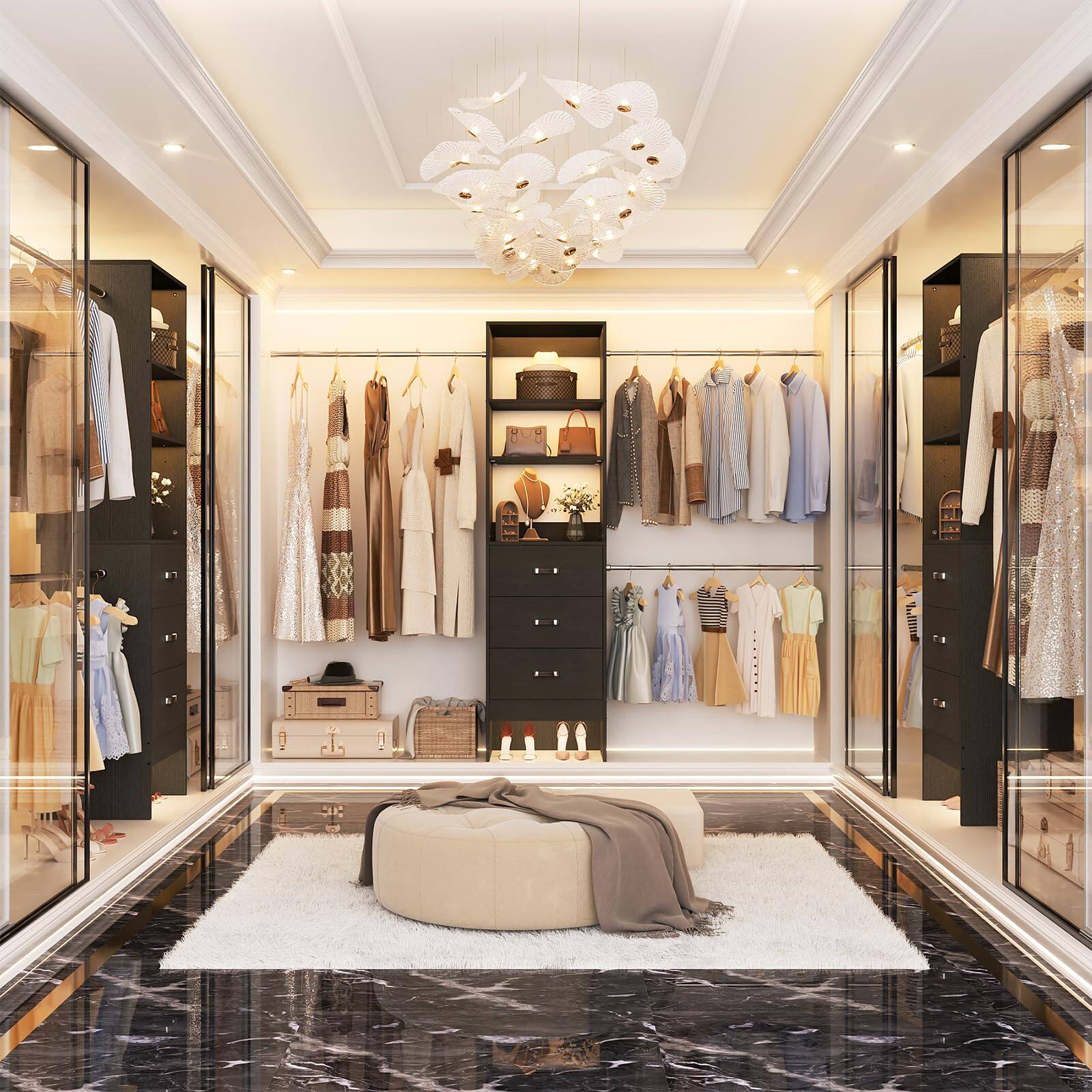 Alt View 3. Aheaplus - 4-Pack 96" Closet Bundle: 3 Rods & Drawers per Unit, Space-Saving 5-8FT Adjustable Organizer - Black.