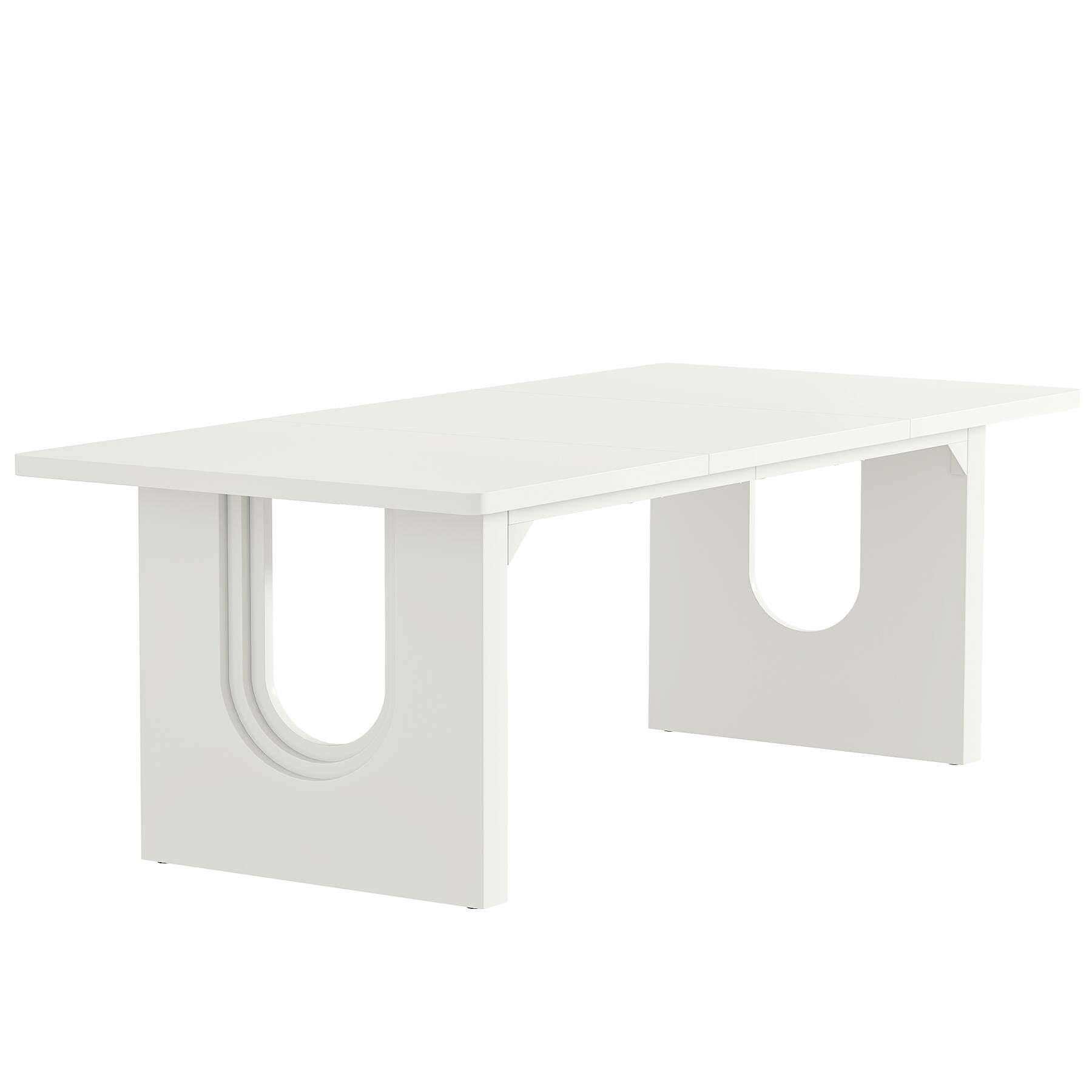 Left. APRILSOUL - Modern 71in Rectangular Table for 6-8 People Large White Kitchen Table with Wooden Pedestal Base for Room or Office - White.