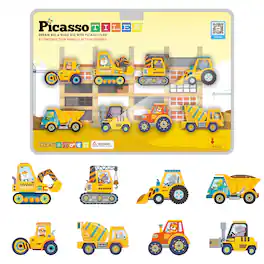 PicassoTiles - PICASSO-TILES Construction Truck Vehicle for Magnetic Tiles, STEM Building Blocks Educational Toy, 8PCS