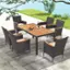 Alt View 1. Costway - 7 PCS Outdoor Dining Set for 6 with Umbrella Hole Acacia Wood Tabletop Poolside - Black & Natural.