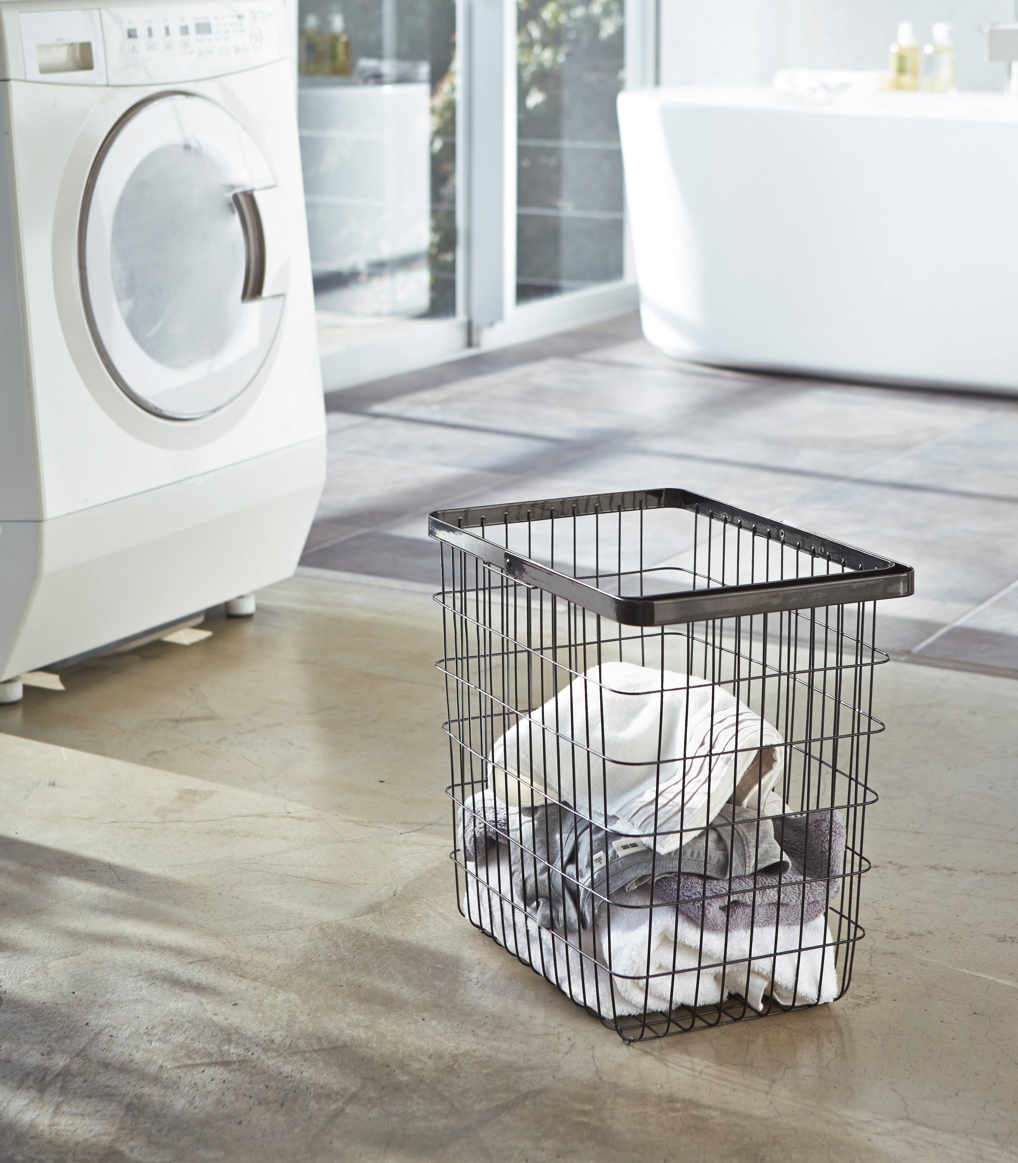 Angle. Yamazaki Home - Wire Basket (15" H)  - Steel - Black.