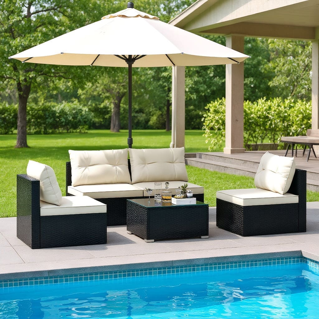 Kadyn - 5 Pieces Outdoor Patio Furniture Set with Cushions and Coffee Table Patio Seating Conversation Set Modern Patio Sofa - Off White