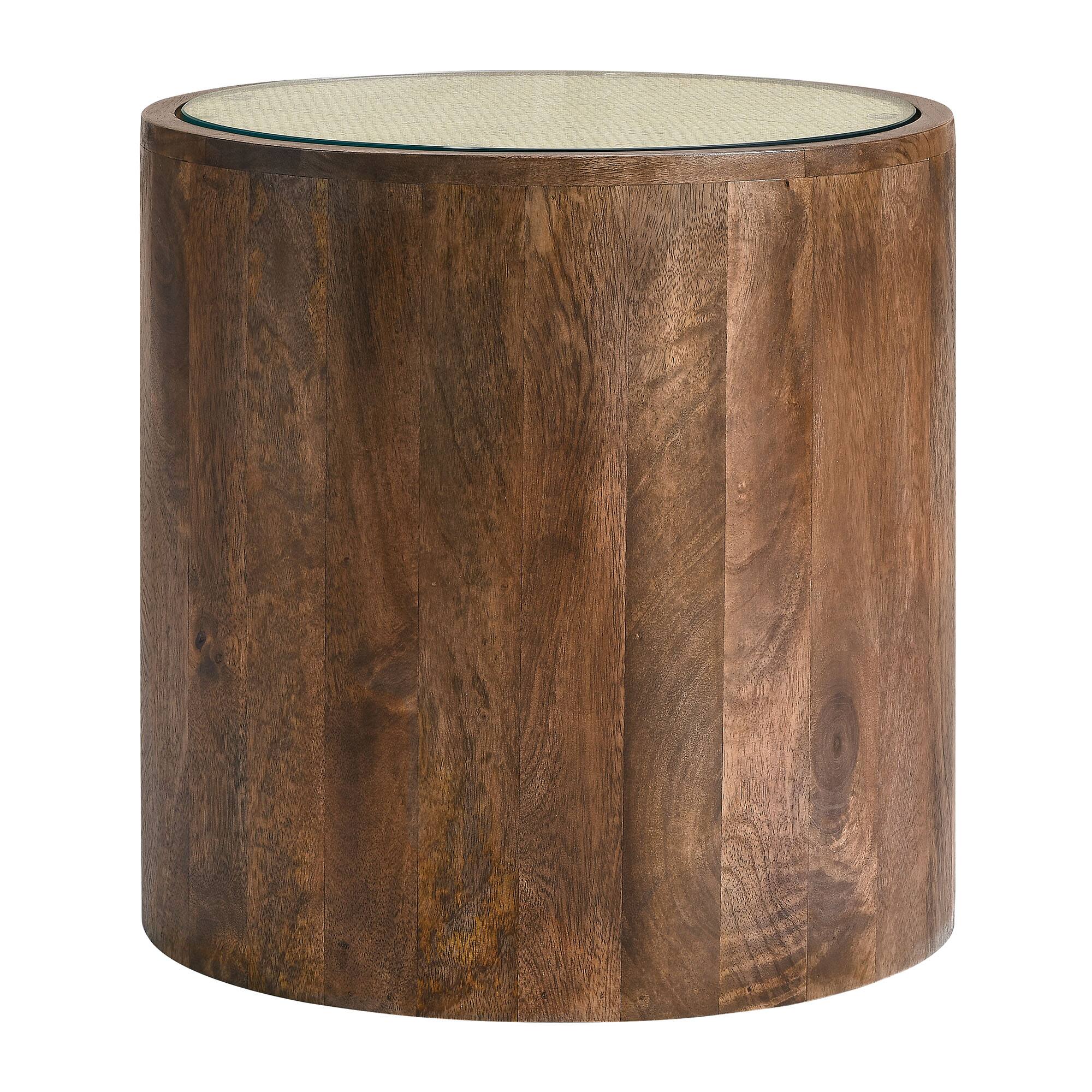 Angle. Modway - Truett Round Wood Rattan Side Table by Modway - Walnut.