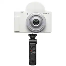 Bundle - Sony - ZV-1F Vlogging Camera, White, with GP-VPT3 Wireless Shooting Grip and Tripod with Detachable Remote
