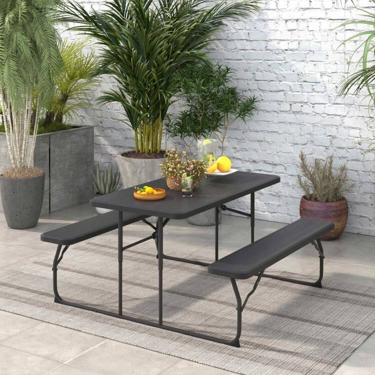 Angle. Hivvago - Folding Picnic Table with 2 Benches Outdoor Patio Dining Set in Black - Black.
