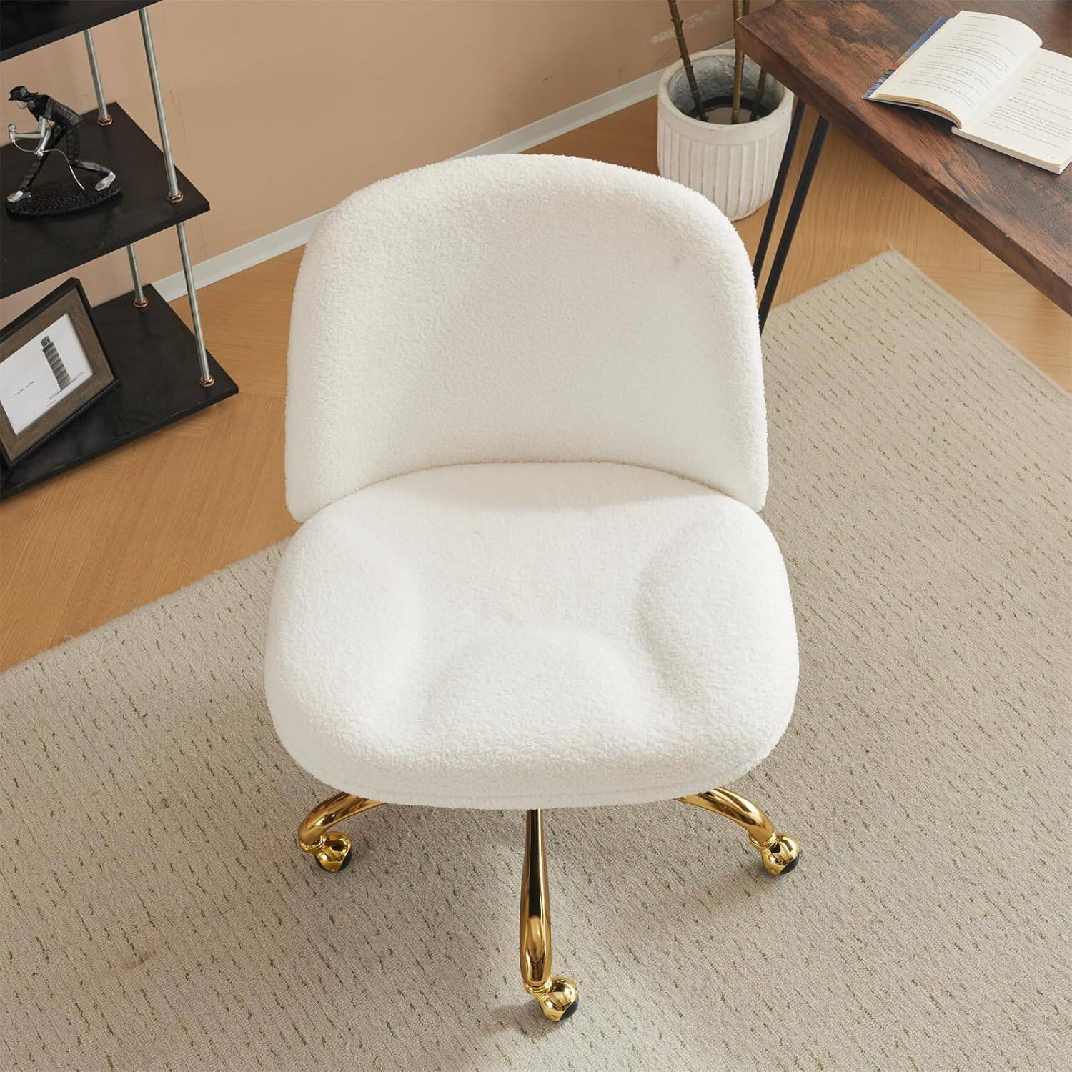 Alt View 1. Winado - Wide Criss Cross Legged Office Desk Chair with Pillow Dual-Use,Adjustable Vanity Swivel Chair for Bedroom,Home Office - Cherished White.