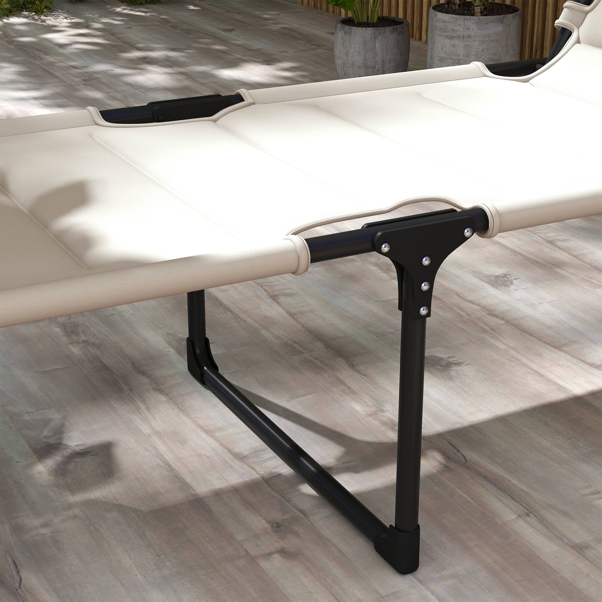 Alt View 7. Outsunny - 2 Pieces Outdoor Lounge Chair, Adjustable Backrest Folding Chaise Lounge, Cushioned Tanning Chair with Sunshade Roof - Cream White.