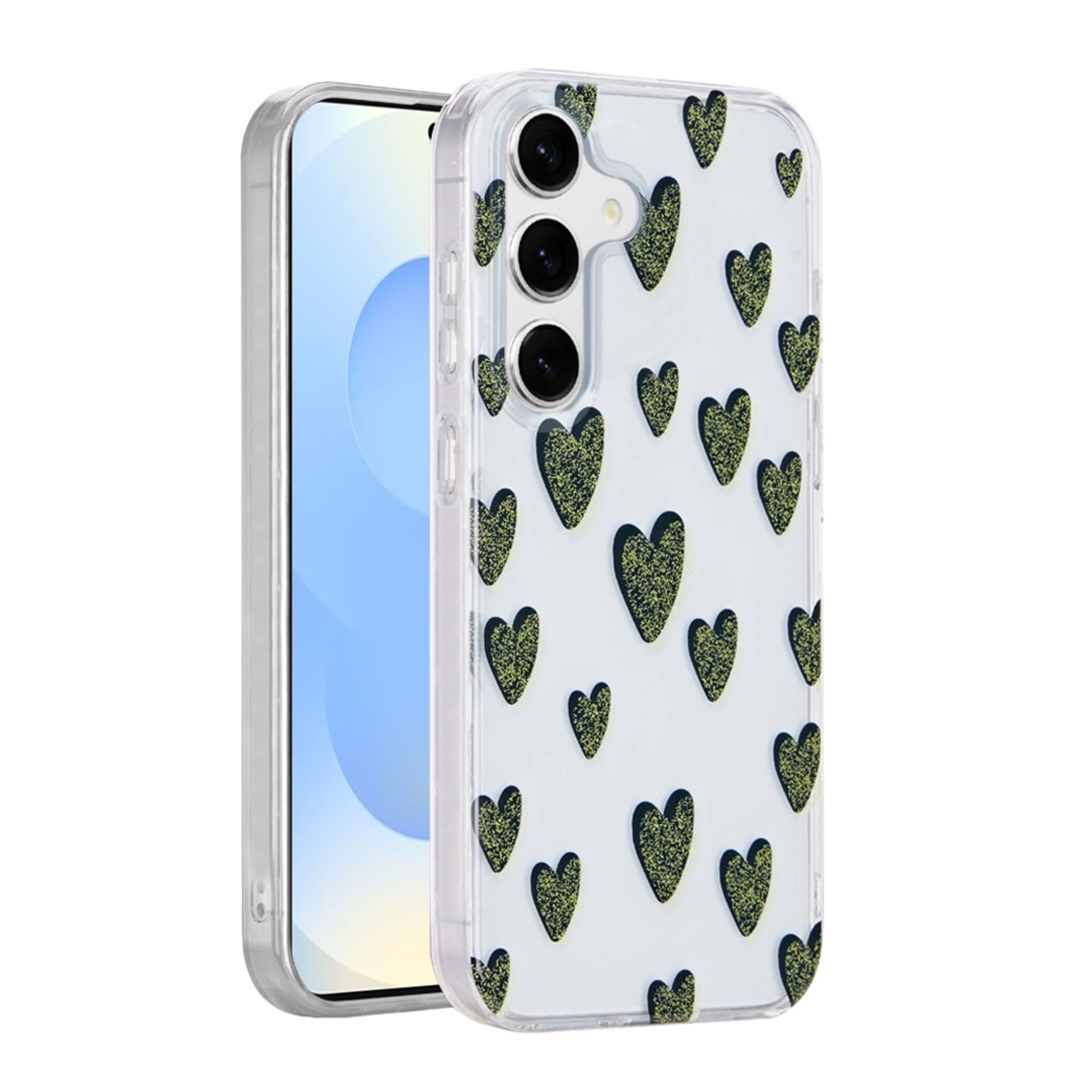 Kitcheniva - Layer In Mold Design TPU Case With Tempered Glass For Samsung S25/S24 - Black Hearts