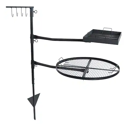 Front. Sunnydaze - Steel Fire Pit Cooking Grill Swivel Set with Stand/Ground Stake - Black.