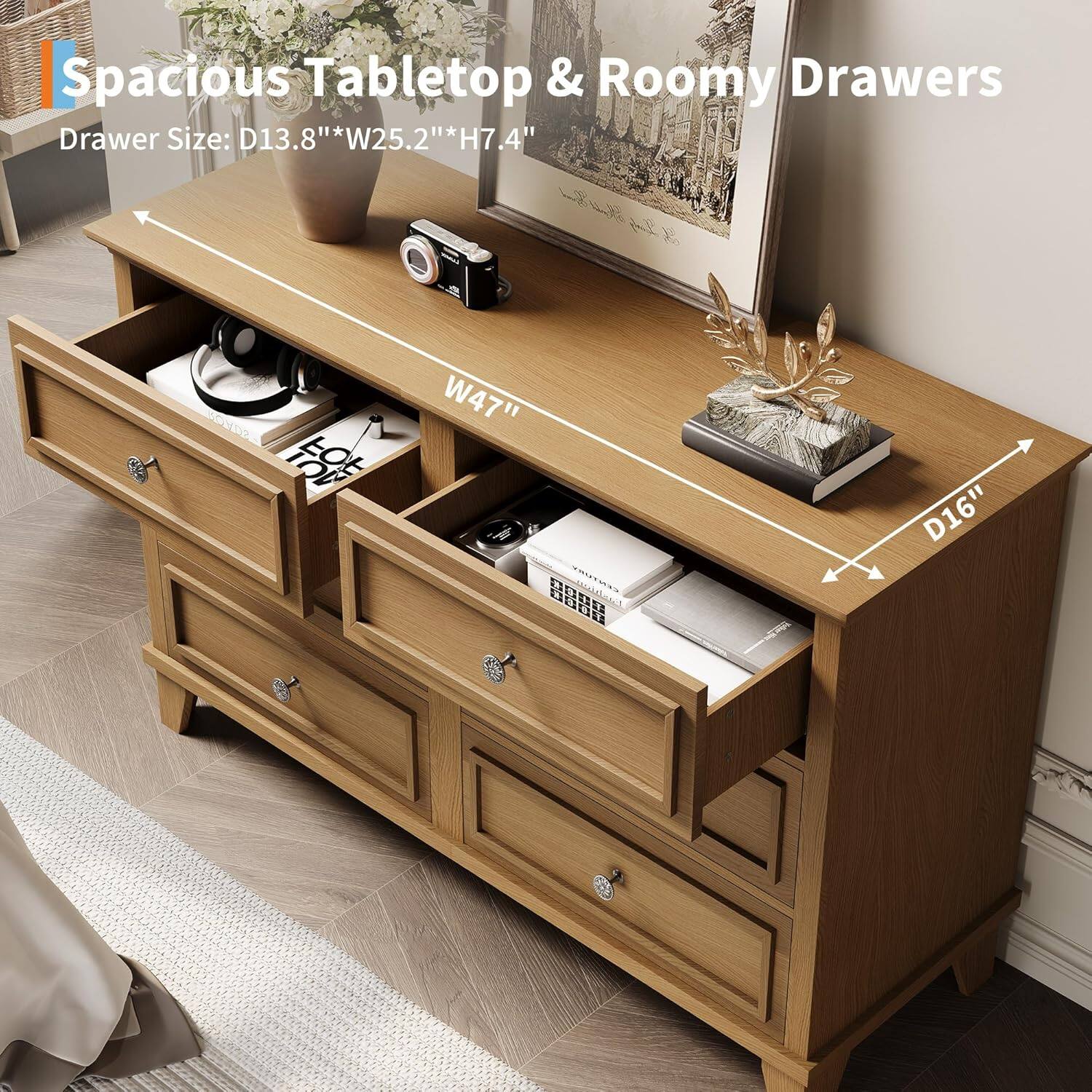Spacious Tabletop & Roomy Drawers

Drawer Size: D13.8" * W25.2" * H7.4"

W47"

D16"