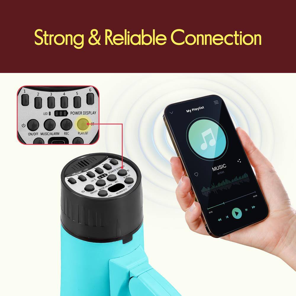 Strong & Reliable Connection

1 2 3 4 5 6

LED POWER DISPLAY

My Playlist

ON/OFF MUSIC/ALARM REC PLAY/BT

POWER

001 WL

nothing_to_t

P DAUG

NORASCS

MUSIC

Artist

44 N