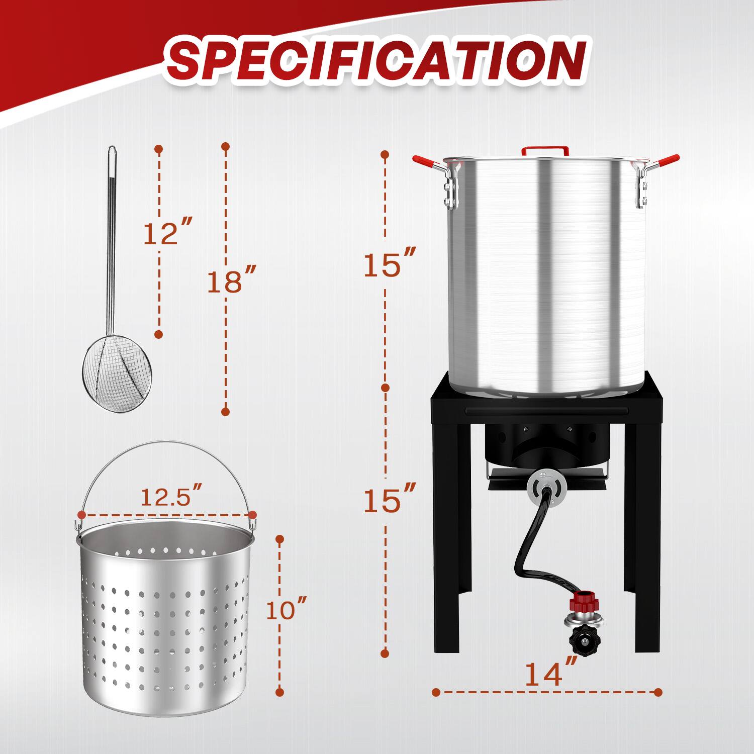 SPECIFICATION

- 12"
- 18"
- 15"
- 12.5"
- 10"
- 15"
- 14"