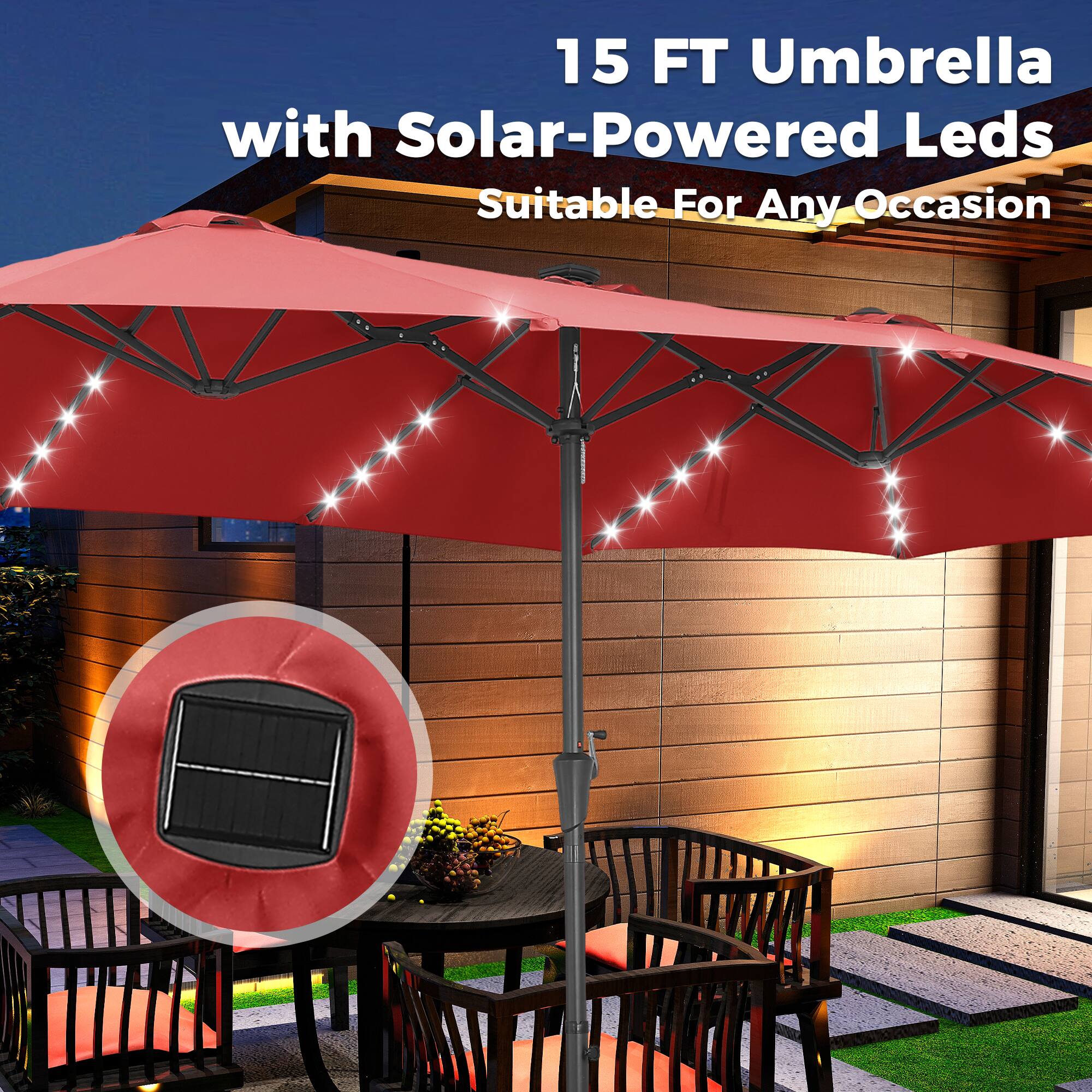 15 FT Umbrella with Solar-Powered Leds Suitable For Any Occasion