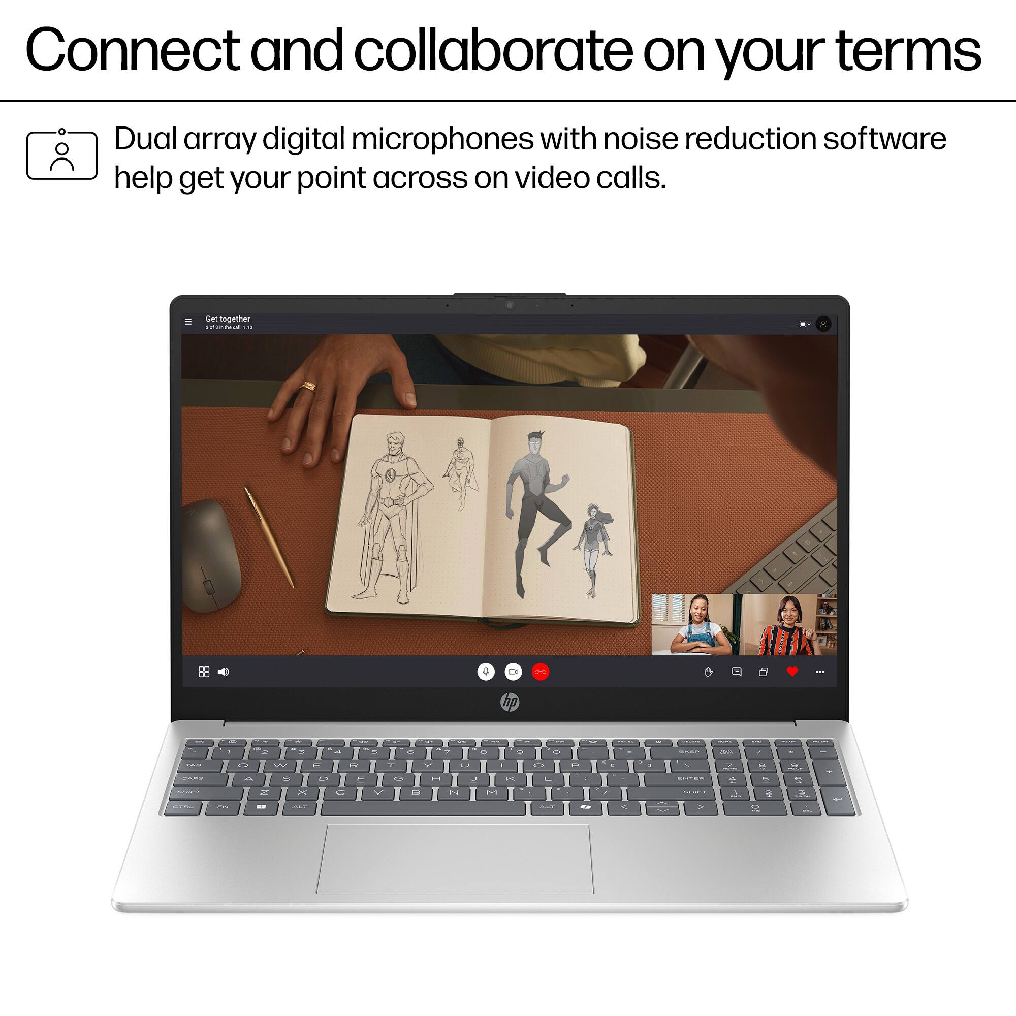 Connect and collaborate on your terms. Dual array digital microphones with noise reduction software help get your point across on video calls.