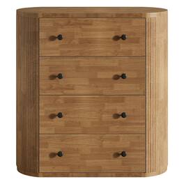 Kadyn - 39.4" Wooden 4-Drawer Chest Dresser, Fluted Storage Cabinet Organizer, Black Knobs - Brown