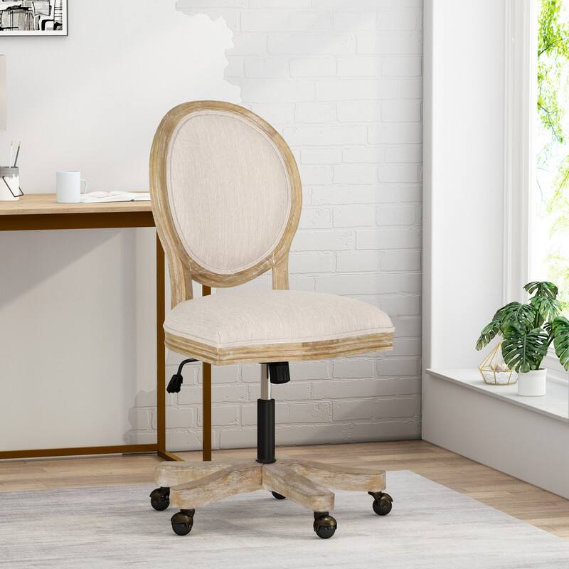 Alt View 3. HTUTWOO - Rubber Wood Swivel Office Chair, Adjustable Height ,Armless Desk Chair, Ideal for Home Office,Bedroom,Study - Beige.