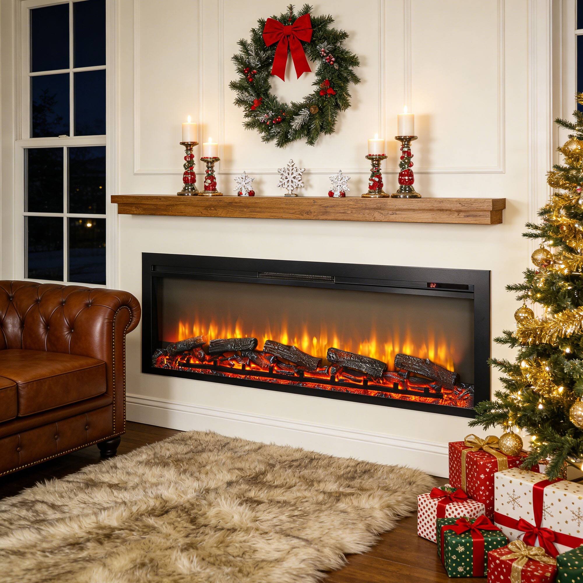 Alt View 3. Boyel Living - 54-in Antique Black Recessed Electric Fireplace 1400W 5000 BTU with Multi-Color Flame Log Display and Remote Control - Antique Black.