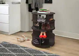 Kings Brand Furniture - 4-Tier Rotating Lazy Susan Shoe Rack, 360° Revolving Shoe Storage Organizer - Dark Brown