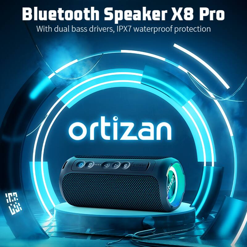 Bluetooth Speaker X8 Pro With dual bass drivers, IPX7 waterproof protection ortizan
