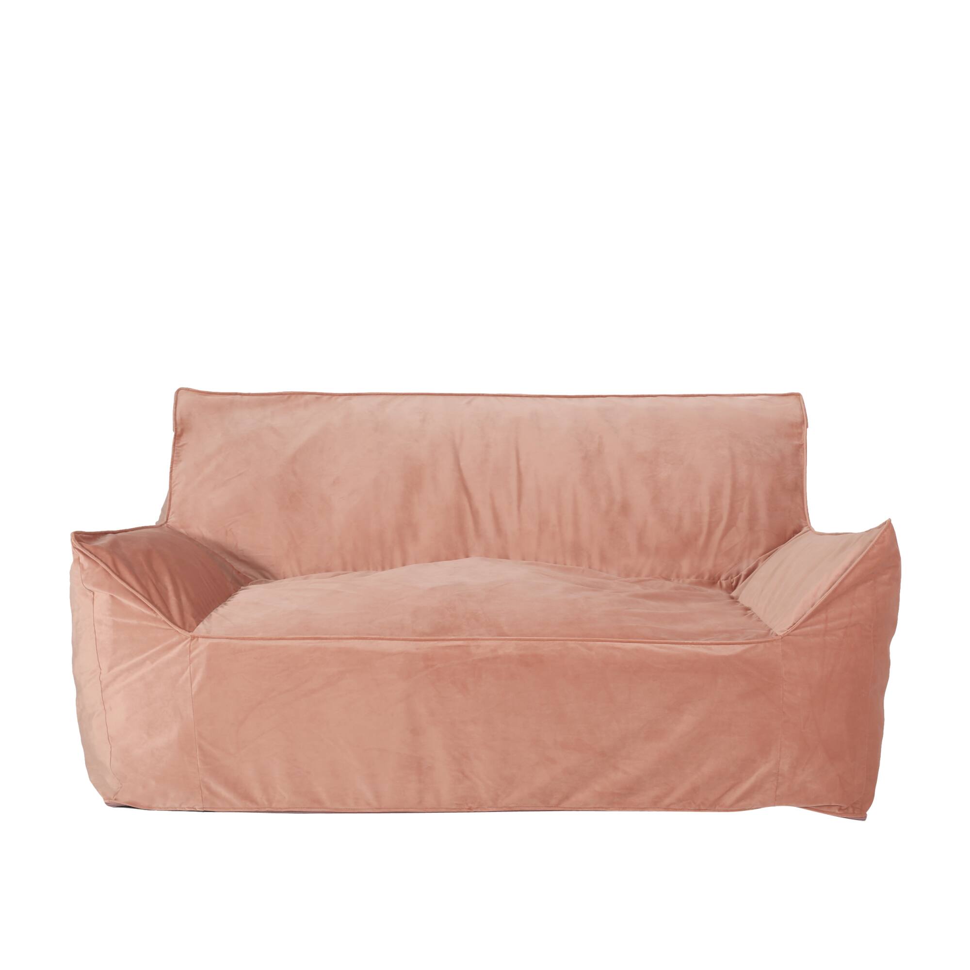 Angle. GOODSILO - Premium Oversized Velvet Bean Bag Chair with Armrests for Ultimate Comfort and Style - Pink.