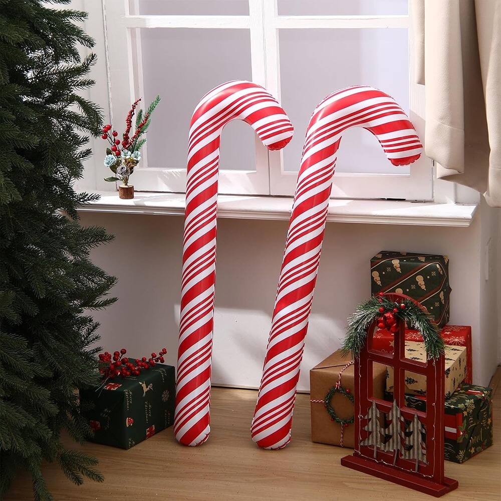 Back. PARKER SLATER - 20-Pc 35" Inflatable Candy Canes – Cute Outdoor Christmas Yard Decor - Red + White.