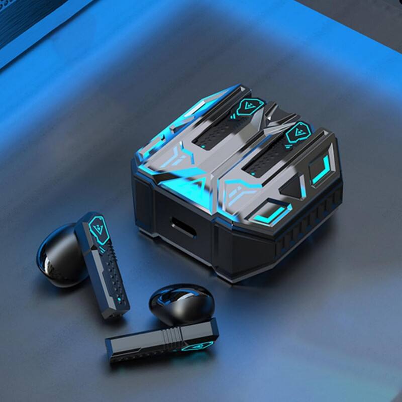 Left. RISOKEYS - Wireless Gaming Earbuds, Noise Cancelling, Low Latency for Gamers Commuting Sports,Lightweight, Mecha Design,Black.