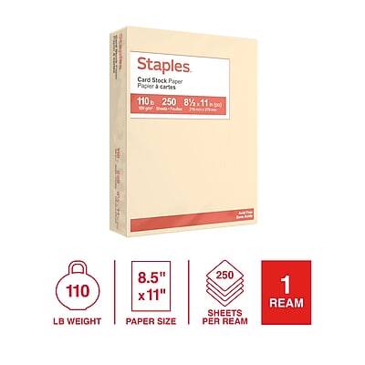 Staples  
Card Stock Paper  
Papier à cartes  

110 lb 250 8½ x 11 in  

8.5" x 11"  
Paper Size  

250 Sheets per Ream  

1 Ream  

110 lb Weight