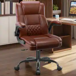 Brick Attic - Executive Leather Office Chair with Adjustable Flip-up Arms and Lumbar Support,Adjustable Hight Swivel Desk Chair - DoubleBrown