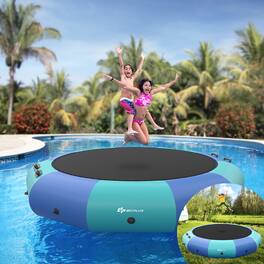 GOPLUS - 12FT Inflatable Water Bouncer Splash Padded Water Trampoline - Blue/Green