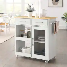 Culinary Kitchen Cart With Towel Bar by Modway - White Natural