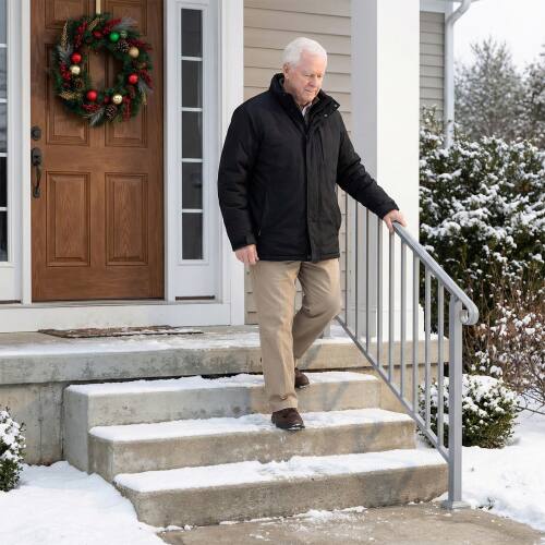 Alt View 9. Winado - 4-Step Handrails Wrought Iron Transitional Crimping Handrail Waterproof Cover for Concrete Steps Indoor Outdoor Garden - Silver.