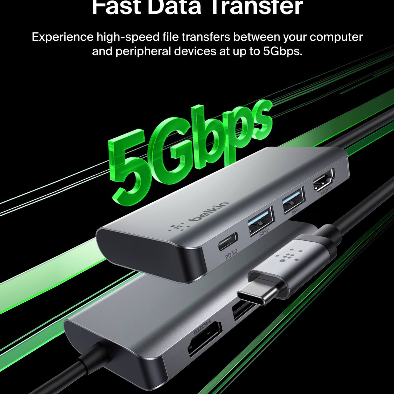 Fast Data Transfer Experience high-speed file transfers between your computer and peripheral devices at up to 5Gbps. Belkin 5Gbps USB 3.0 WC.