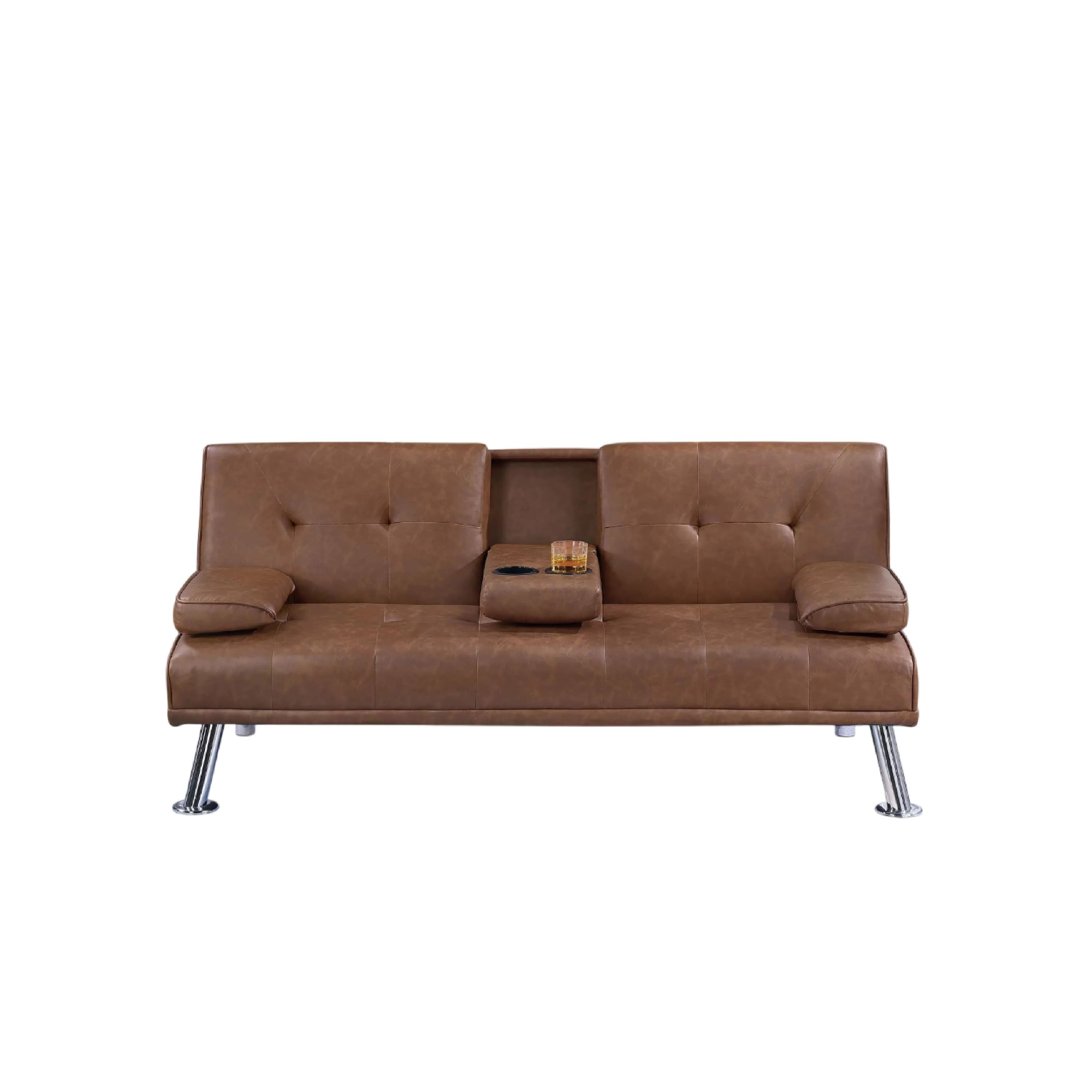 Manhattan Lane - Gary Convertible Sofa with Fold-Down Table, Metal, Faux Leather - Brown, Chrome price history on PriceWatchPro
