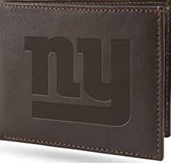 Alt View 1. Rico Industries - New York NY Football Giants Genuine Brown Leather Billfold Wallet with 2 Cash Slots & ID Flap - Multi.