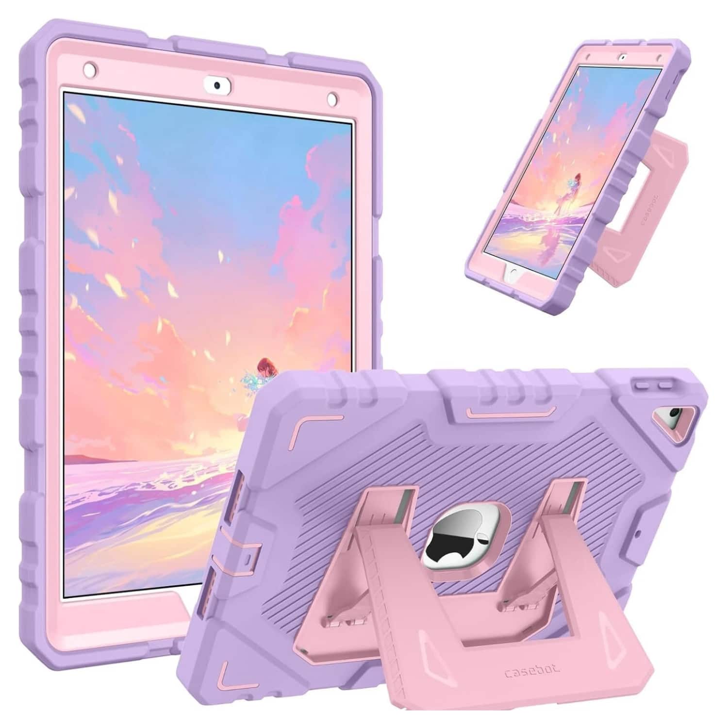 Front. Stock Preferred - Kids Shockproof Case for iPad 9th/8th/7th Gen 10.2" with Kickstand - Purple.