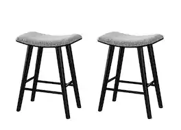 LuXeo - Luna 24 in. Black Backless Wood Saddle Counter Stools with Gray Boucle Fabric Seat (Set of 2) - Black/Gray